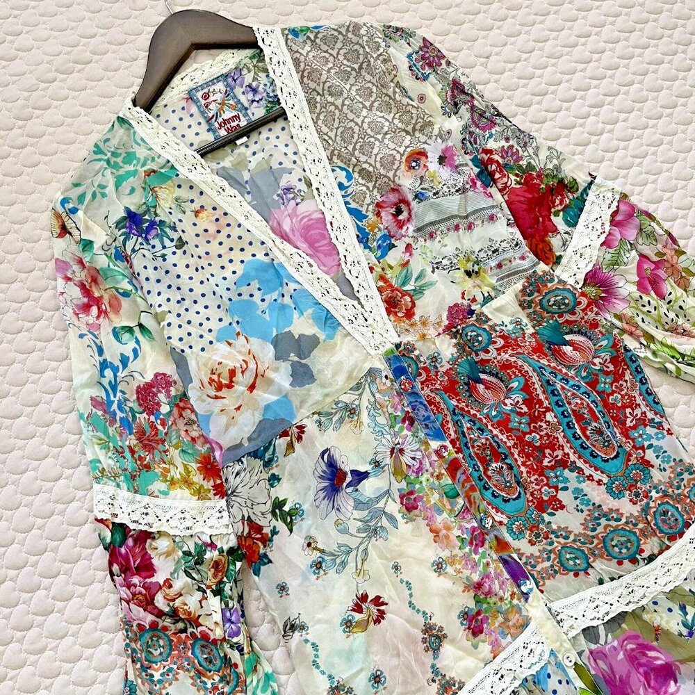 $445 NWOT Johnny Was MILANA Lace Trim FLORAL Maxi Dress Women Size S Long Sleeve - Picture 4 of 16